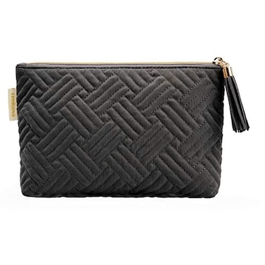 BAGSMART Small Makeup Bag Elegant Cosmetic Pouch with Tassel Soft WaterResistant Travel Organizer for Women Cosmetics Everyday Essentials Black