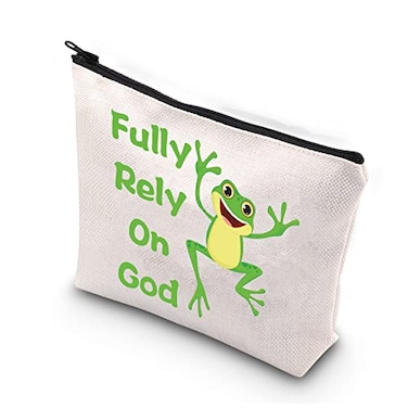 BDPWSS Frog Gift For Frog Lovers Frog Makeup Bag Fully Rely On God Frog Themed Cosmetic Bag Frog Owner Gift Frog Christian Gift Frog on god
