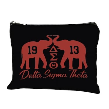 MONNYCAR Black Makeup Cosmetic Bag for WomenDST 1913 Sigma Theta Sorority Cosmetic Bag with Elephant Pattern Polyester Unscented Makeup PouchToiletry Travel Pouch Bag Perfect Timing Paraphernalia Gift