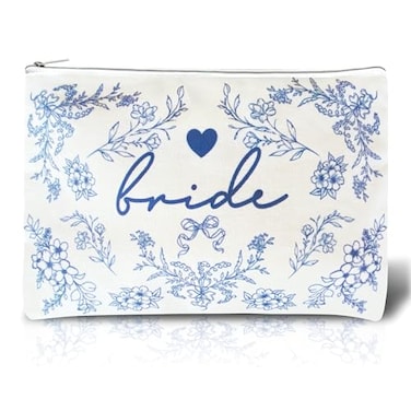 Bride Squad Bride Makeup Bag with Something Blue for Bride to Be Perfect for Bridal Shower Engagement Gifts Bride Accessories