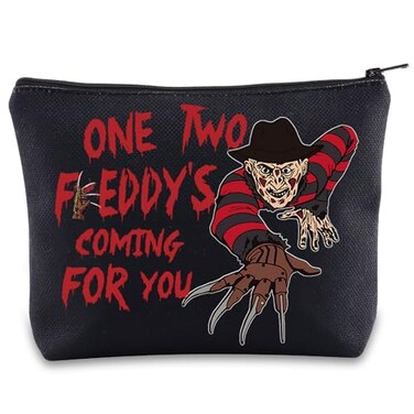 BWWKTOP Night Stalker Cosmetic Makeup Bag Horror Killer Inspired Gifts One Two Coming For You Zipper Bag Halloween Party Merch One Two Freddy