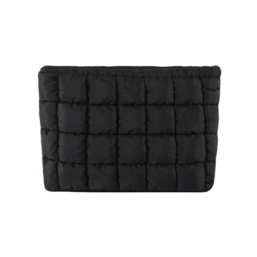 CECKQUE Soft Checkered Quilted Puffy Makeup Bag for Women Aesthetic Puffer Cosmetic Bag Pouch for Purse Black