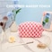 PAZIMIIK Checkered Makeup Bag for Purse Portable Zipper Make Up Pouch Small Cosmetic Case for Travel Accessories Pink White