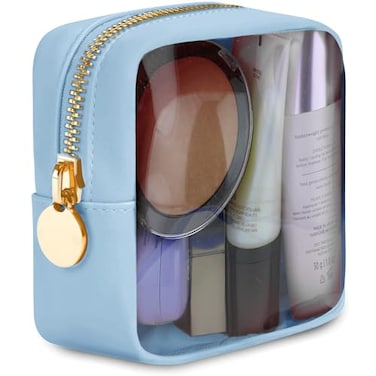 DANCOUR Clear Makeup Bag Mini Pouch for Purse Small Cosmetic Bag Travel Organizer Light Blue Cosmetic Case Pouch
