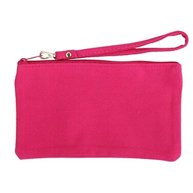 Threadart Cotton Canvas Small Wristlet Bag Makeup Organizer Makeup Bag 100 Cotton Heavy Duty Canvas 5x9 Pink