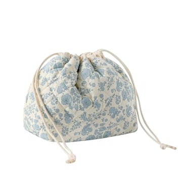 uekeboag Cotton Quilted Drawstring Makeup Bag with Canvas LiningCoquette Aesthetic Cute Travel Toiletry BagDrawstring Gift Bag for Women and Girls02Light Blue Flower