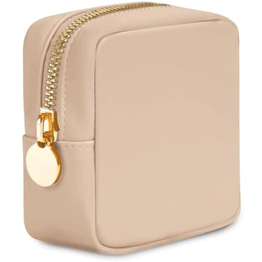 DANCOUR Small Makeup Bag for Purse Mini Cosmetic Pouch Travel Organizer Compact Toiletry Case Lightweight Beige