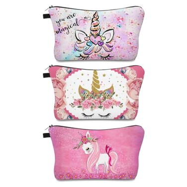 Deanfun Makeup Bag 3pcsset Super Funny 3D Printing Women Cosmetic Bag Multifunction Pencil HolderUnicorn