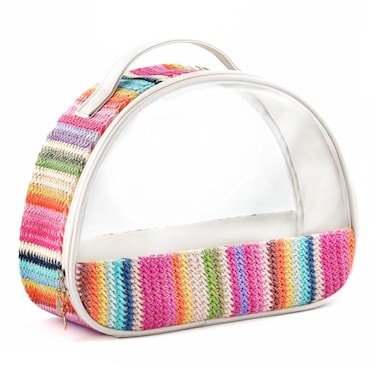 DOBMIT Large Clear Cosmetic Bag with Handle for Women Zipper Close Makeup Bag Straw Travel Bag Rainbow Color Toiletry Bag