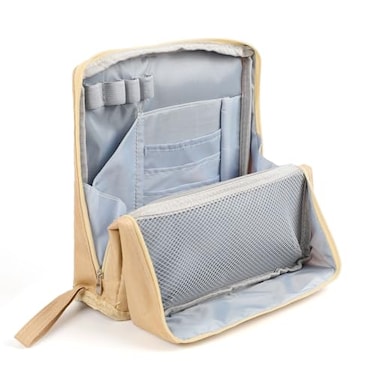 Movued Doresty Makeup Bag MultiPurpose Large Capacity Oxford Cloth Standing Makeup BagTravel Makeup Organizer Portable Large Capacity Waterproof with Compartments Beige