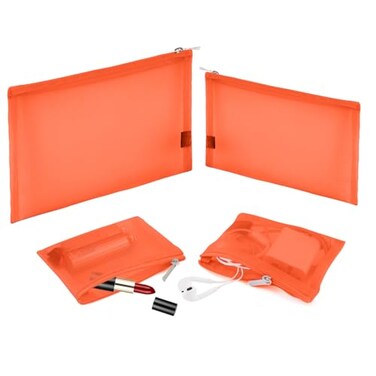 EASYFUN Mesh Pouch Make up Bag with Zipper Cosmetic Organizer Pouch for Daily or Travel to Keep Small Items 4 PCS Orange