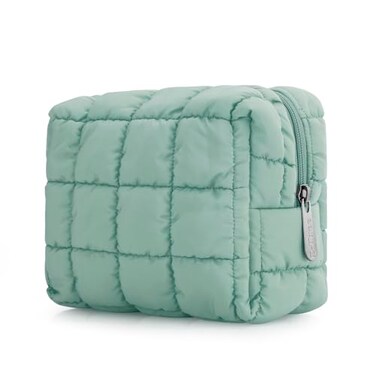 E-Tree ETree Cute Makeup BagQuilted Cosmetic BagMake up Pouch for PurseToiletry Zipper PouchCheckered BagTravel CaseStorage Pouches for Organization Green