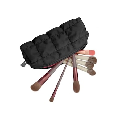 E-Tree ETree Makeup Brush Bag Small Make up Pouch for Purse Quilted Cotton Cute Travel Size Toiletry Cosmetic Case Holder Organizer Black