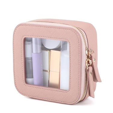 FASAOH Small Clear Makeup Bag Travel Cosmetic Case Portable Make Up Organizer Traveling Compact Car Bag for Essentials Transparent Toiletry Bag with Zipper