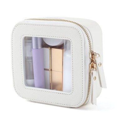 FASAOH Small Clear Makeup Bag Travel Cosmetic Case Portable Make Up Organizer Traveling Compact Car Bag for Essentials Transparent Toiletry Bag with Zipper