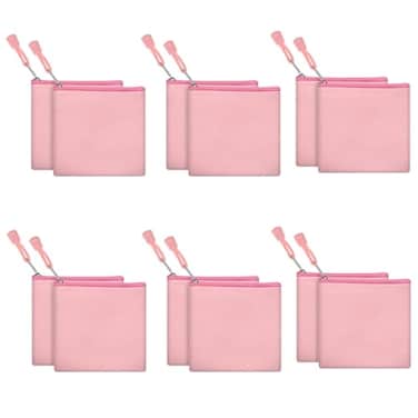 Fassave 12 Pack DIY Craft Cotton Canvas Bag MultiPurpose Cosmetic Bag Makeup Pouches with Zipper Travel Toiletry Bag XS Pink