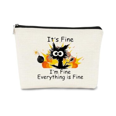 BARPERY Funny Cat Makeup BagIts Fine Im Fine Everythings FineBlack Cat Cosmetic BagFire Keep Calm Cute Small PouchBirthday GiftCoworker Gifts