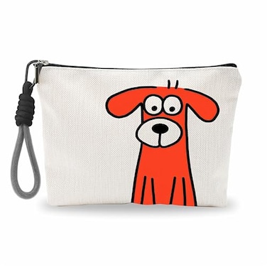 luixd Funny Make Up Bag For Woman Cosmetic Bag With Hand Strap Orange Dog Lined Toiletry Bag Comic Theme Pouch Organizer With Zipper Women Essentials Accessories B03