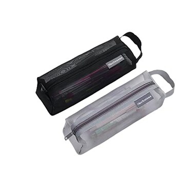 Gidary Mesh Cosmetic Bag Portable Clear Makeup Bags Mesh Zipper Pouch for Home Office Travel Accessories Organizer 2PCS Black Grey