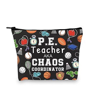 GJTIM PE Teacher Chaos Coordinator Zipper Pouch Physical Education Gift for Gym Teacher Appreciation Makeup Bag PE Teacher BLK