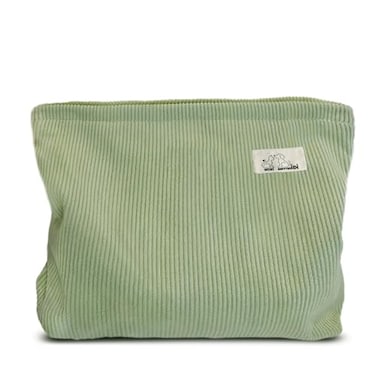 HAPPYHEIDI Fresh Green Corduroy Makeup Bag with Compartment Cosmetic Toiletry Travel Pouch Make Up Accessory Purse Organizer Canvas Lined