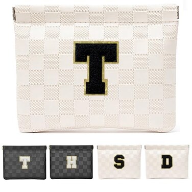HIGH FIT Leather Pocket Cosmetic Bag for PurseInitial Makeup Bag Lipstick Cosmetic Accessories Organizer T White