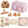 IN Chenthy Capybara Pencil Case Kit with Plush Doll20 Stickers2 BroochesSticky NotesPenPendant9Layer Large Capybara Stationery Set Kawaii Makeup Bag Pink Print