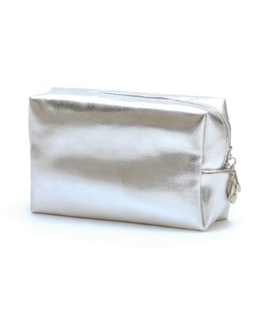Intonowa Small Makeup Bag Silver Leather Makeup pouch Waterproof Cosmetic Bags for Women