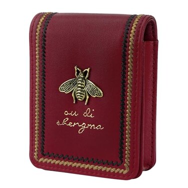 JANKOW Mini Lipstick Case with Mirror Genuine Leather Cosmetic Pouch Portable Red Makeup Bag for Purse