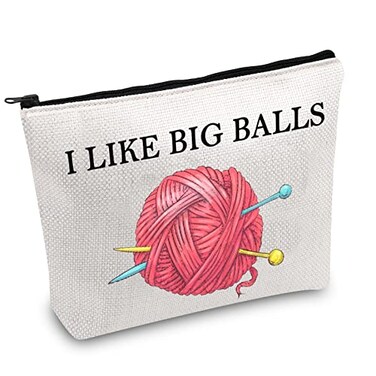 JXGZSO Crochet Supplies Knitting Project Bag I Like Big Balls Make Up Bag Funny Knitting Gift