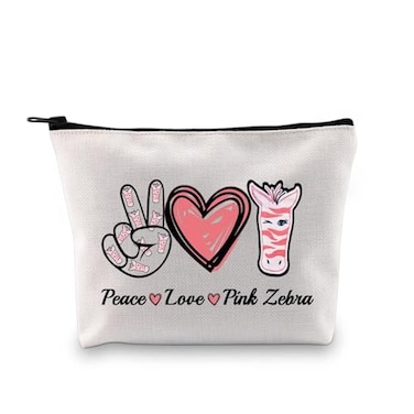 JXGZSO Cute Pink Zebra Toiletry Bag Zebra Items For Zebra Lovers Peace Love Pink Zebra Print Makeup Bag Animal Themed Gift Pink Zebra Bag