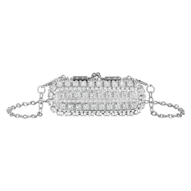 LABANCA Rhinestone Lipstick Case With Mirror Mini Lipstick Crossbody Bag With Chain Strap Crystal Cosmetic Storage Box Silver
