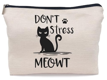 Lacosu Funny Cat Dont Stress Meowt Makeup Bag Black Cat Funny Zipper Pouch Bag Birthday Gift for Women Animal Lover