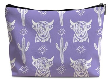 Lacosu Western Makeup Bag Cowgirl Stuff Leather Cow U