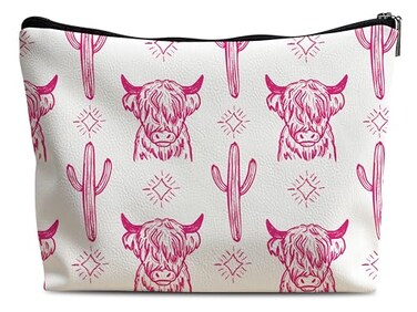 Lacosu Western Makeup Bag Cowgirl Stuff Cow Makeup Bag Leather COW L