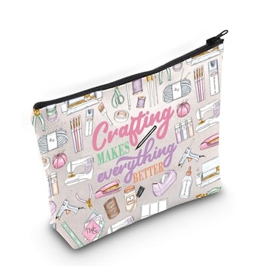 LEVLO Crafting Cosmetic Makeup Bag Hand Craft Artist Gift Crafting Makes Everything Better Zipper Pouch Bag Seamstress Merchandise Crafting Makes