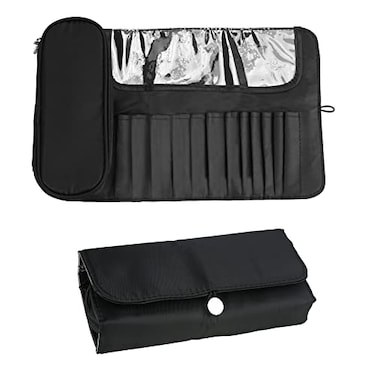 LUEXBOX Portable Folding Makeup Brush Bag Multifunctional Cosmetics Rolling Storage Case Makeup Brush Holder for Travel Makeup Brush Organizer Bag Black