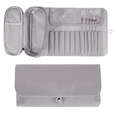 LUEXBOX Portable Folding Makeup Brush Bag Multifunctional Cosmetics Rolling Storage Case Makeup Brush Holder for Travel Makeup Brush Organizer Bag Grey