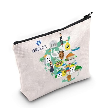 MEIKIUP Greece Gift Greece Travel Cosmetic Bag Greece Travel Memory Map Gift Greece Souvenir Bag Greece Vacation Gift Greece Honeymoon Gift Greece bag