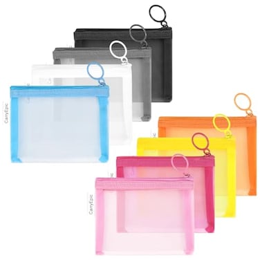 CarryEpic Mini Mesh Pouches8 Pack Small Mesh Bags with Zipper Nylon Makeup Pouches Bag Cosmetic Pouch Travel Purse Organizer Insert Diaper Inside Bag Organizers Home Organizing Size See Through Cute C