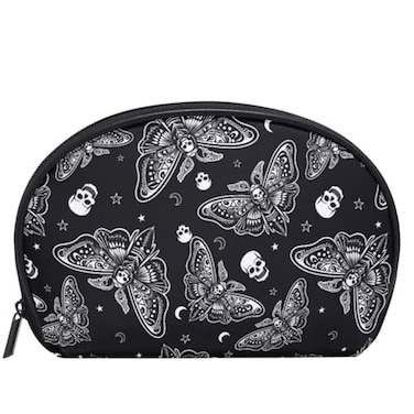 MNSRUU Women Cosmetic Bag for Purse Small Moth Skull Moon Esoteric Makeup Bag Accessories Purse Bag Travel Organizer Pouch with Compartment