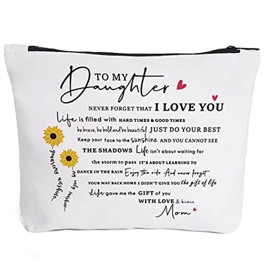 Fokongna Moms Love Letter Makeup Bag Birthday Gift for Daughter with Encouragement Note