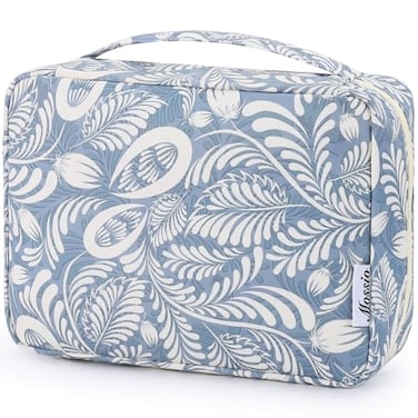 Mossio Hanging Toiletry Bag with Sturdy Hook Large Portable Cosmetic Makeup Travel Organizer for Men Women Blue Leaf