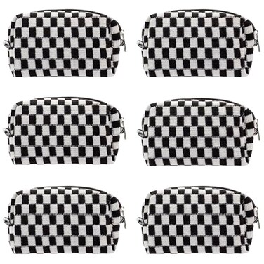 PAZIMIIK Checkered Makeup Bag for Purse Portable Zipper Make Up Pouch Small Cosmetic Case for Travel Accessories 6PCS Black