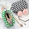 PAZIMIIK Checkered Makeup Bag for Purse Portable Zipper Make Up Pouch Small Cosmetic Case for Travel Accessories 6PCS Green
