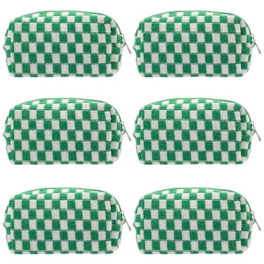 PAZIMIIK Checkered Makeup Bag for Purse Portable Zipper Make Up Pouch Small Cosmetic Case for Travel Accessories 6PCS Green
