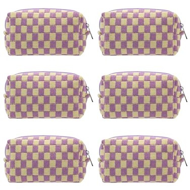 PAZIMIIK Checkered Makeup Bag for Purse Portable Zipper Make Up Pouch Small Cosmetic Case for Travel Accessories 6PCS Purple