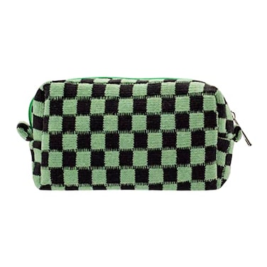 PAZIMIIK Checkered Makeup Bag for Purse Portable Zipper Make Up Pouch Small Cosmetic Case for Travel Accessories Green Black