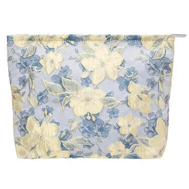 PAZIMIIK Makeup Bag Large Cotton Zipper Pouch for Purse Travel Canvas Make Up Organizer for Women CosmeticBrocade Blue