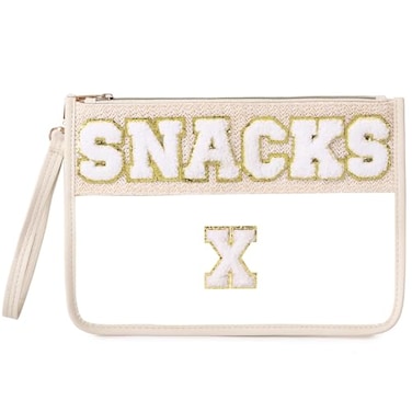 Pinkmik Chenille Letter Clear Zipper Pouch for Travel Clear Snack Bag Letter Makeup Pouch Bag for Women SnacksX